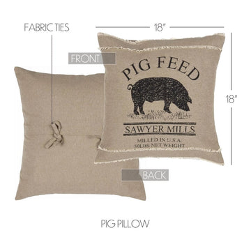 FAIRE - VHC Brands Throw Pillows Pig Pillow 18x18 Sawyer Mill Charcoal Natural
